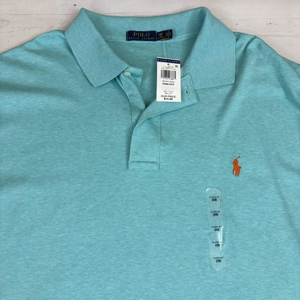Polo Ralph Lauren Polo Shirt Mens 2X Big & Tall Green Classic Fit Pony Logo